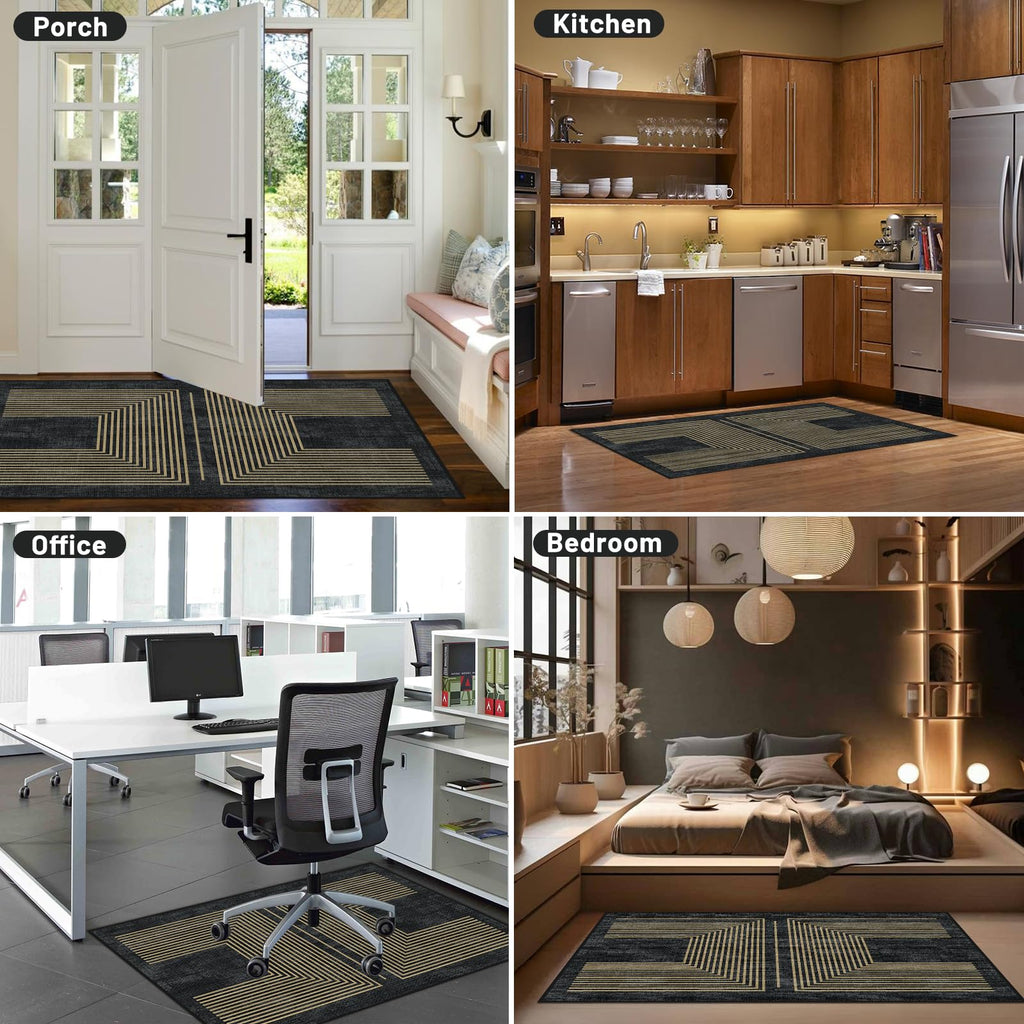 Office Chair Mat for Hardwood Floor&Tile Floor,36"X 48" Heavy Duty Desk Chair Mat for Hard Floors,Under Desk Rug for Rolling Computer Chair,Anti Slip,Low Pile Carpet Floor-Geo Black