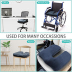 Tailbone Pain Relief Office Chair Cushion 10-Inch Extended U-Cutout,Large-18"x16"x3",Coccyx,Sciatica Pain Relief Memory Foam Wheelchair Car Seat Cushion,But Pillow Pad for Pressure Relief, Blue Grey