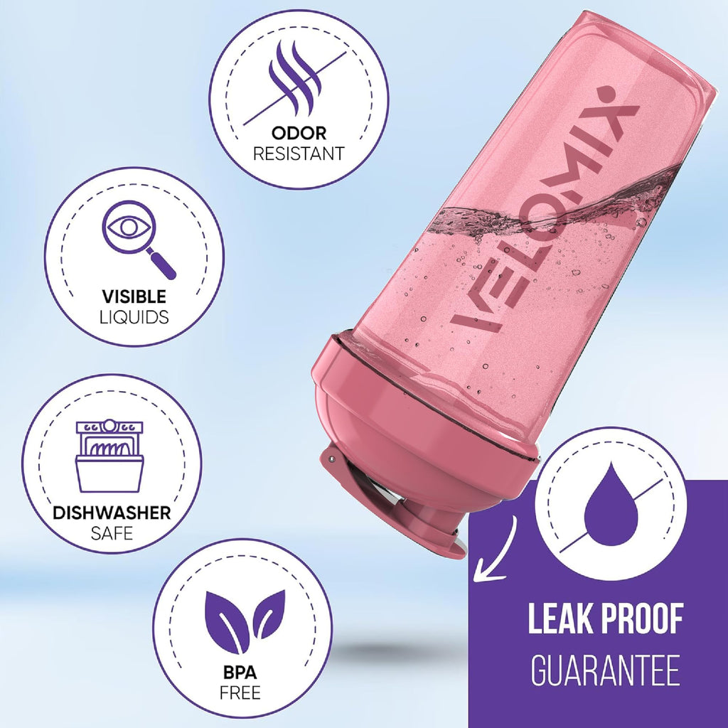 VELOMIX -2 Pack- 28 oz Protein Shaker Bottles for Protein Mixes - 2x Wire Whisk | Leak Proof Shaker Cups for Protein Shakes | Protein Shaker Bottle Pack | Shakers for Protein Shakes-Pink&Turquise