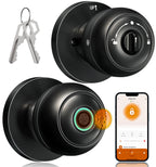 Veise Fingerprint Door Lock, Smart Door Knob with App Control, Biometric Smart Lock for Bedroom Door, Auto Lock, Great for Home, Offices, Pantry, Apartments, Garages, Matte Black