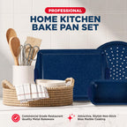 BAKKEN Kitchen Baking Pan Set - Nonstick Coating, Carbon Steel Bakeware Sets with Blue Silicone Handles, Baking Kitchen Essentials, PFOA, PFOS, PTFE Free, Oven Safe Tray (Up To 450° F), Set of 8