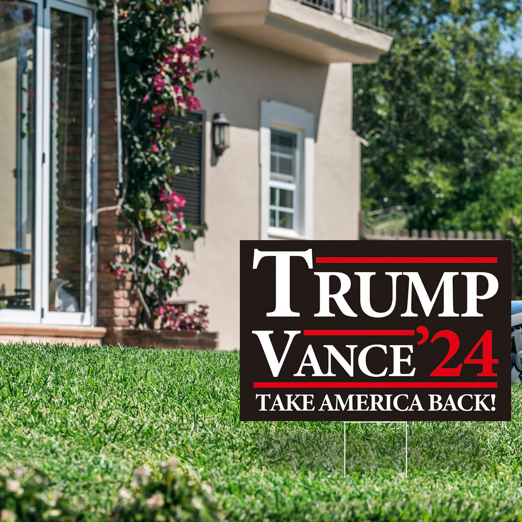 Probsin Trump Vance 2024 Yard Sign Double Sided 16" x 24" Trump Vance'24 Take America Back MAGA Signs Voted for Trump Vance Outdoor Decorations for Lawn, Garden, Window, Party Supplies (Black)