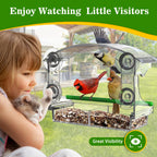 2 Pack Window Bird Feeder with Strong Suction Cups Durable and Sturdy Large Acrylic Clear Bird Feeder for Window Viewing, Bird House for Outdoors Window Viewing, Bird Watching Gifts for Elderly Kids
