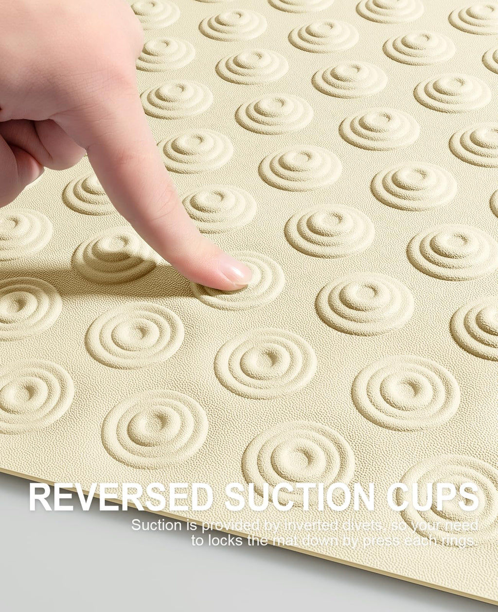 OTHWAY No Suction Cup Bath Mat: 39x16 inch Extra Long Bathmat│Perfect for Refinished or Ordinary Bath Tubs│Made of Nature Rubber│a Blessing for The Elderly and Children (Beige)