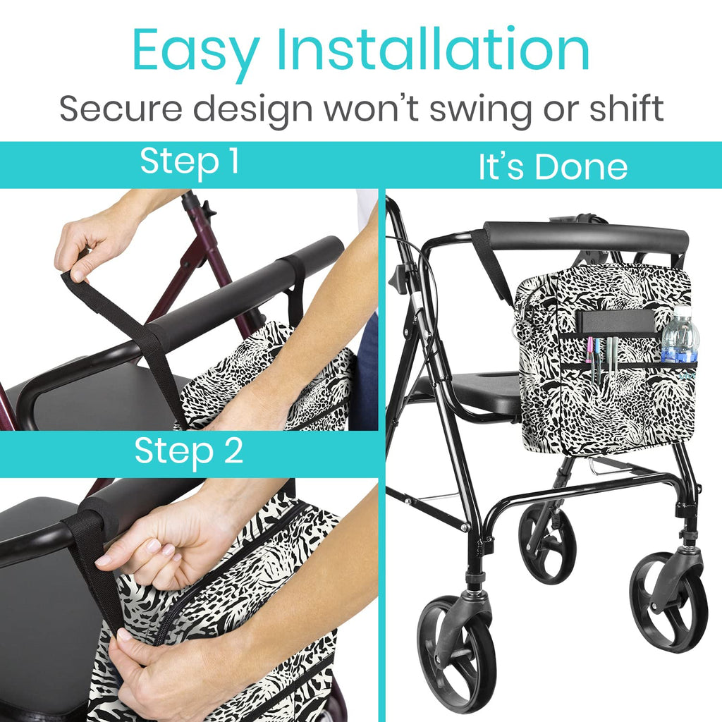 Vive Rollator Bag - Universal Travel Tote for Carrying Accessories on Wheelchair, Rolling Walkers, Transport Chairs, Mobility Scooters - Lightweight Handicap Medical Mobility Aid - for Women, Seniors