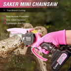 Saker Mini Chainsaw,Portable Electric Pink Mini Chainsaw Cordless,Handheld Chainsaw for Tree Branches,Courtyard, Household and Garden,By 2PCS 20V 1500mAh Batteries and 3 PCS Chains