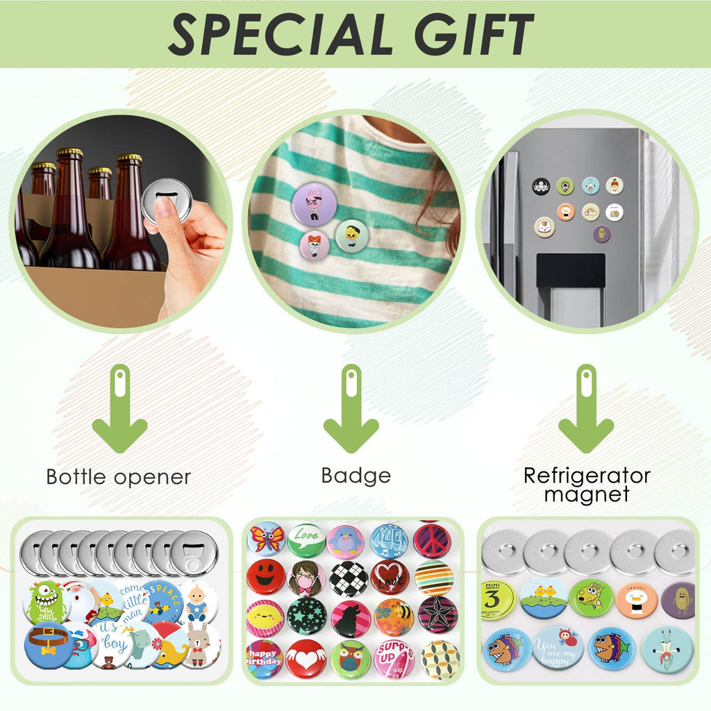 Button Maker Machine Multiple Sizes 330 Sets, Pin Maker 1''+1.25''+2.25'' Button Making Supplies, DIY Pinback Button/ Keychain Badge/ Bottle Opener Button/ Fridge Magnet Button for Christmas Party