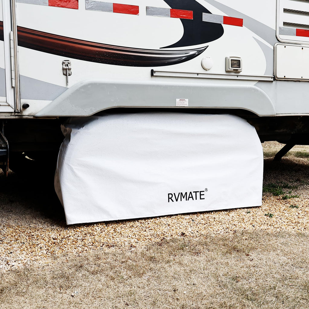RVMATE RV Tire Covers, Dual Axle Wheel Cover (1 Pack) Fits 30"-33" Diameter Tires, Waterproof Anti-UV White Dual Tire Covers RV Accessories for Truck/Trailer