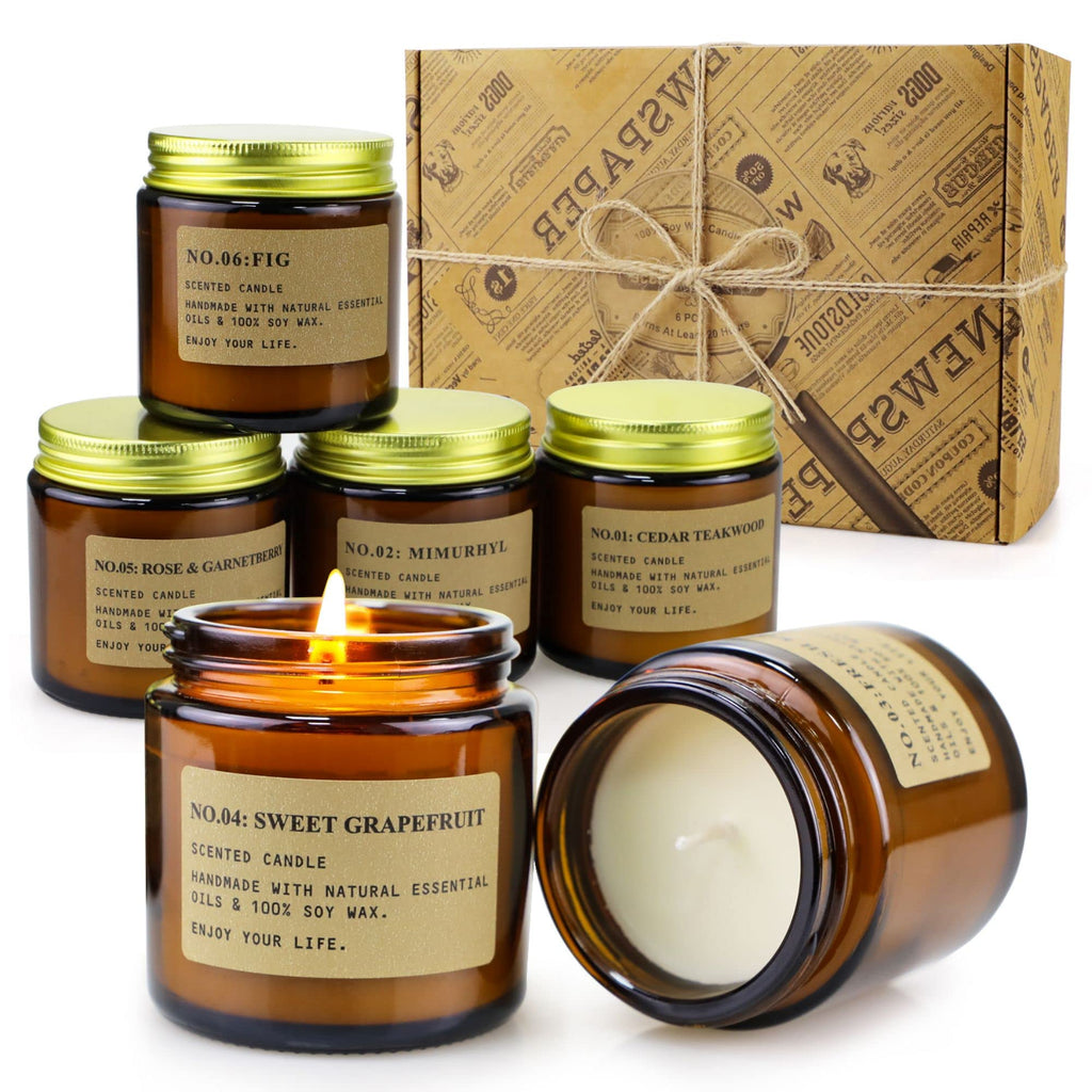 6 Pack Candles for Home Scented Aromatherapy Candles Gifts Set for Women Soy Wax Long Lasting Amber Jar Candles for Valentine Birthday Mother's Thanksgiving Day Present