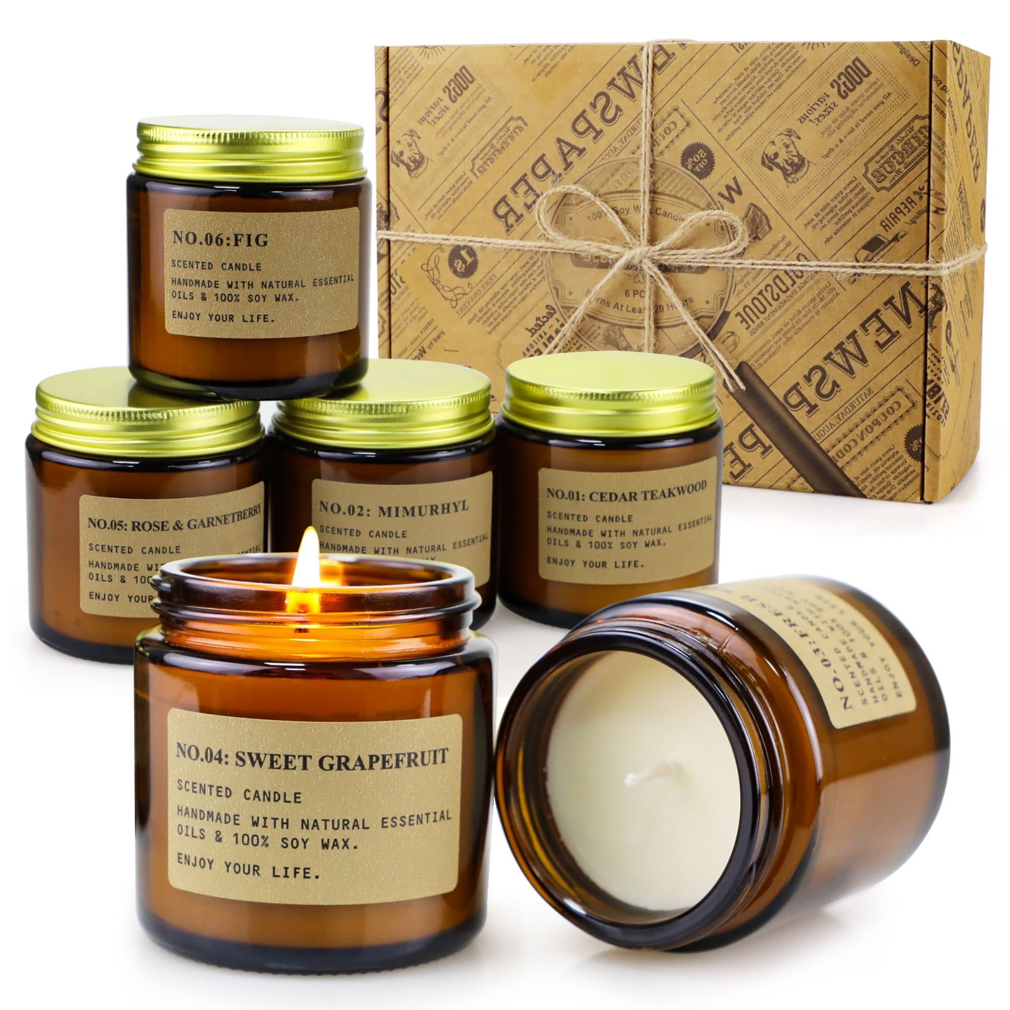 6 Pack Candles for Home Scented Aromatherapy Candles Gifts Set for Women Soy Wax Long Lasting Amber Jar Candles for Valentine Birthday Mother's Thanksgiving Day Present