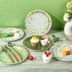 AimFun Sage Green Paper Plates Gradient Green and Gold Party Plates Disposable 9 Inch Bridal Baby Shower Round Dinner Plates for Birthday Wedding Party Supplies (48, Sage Green)