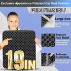 Airllantry Seat Cushion, Gel Seat Cushion for Long Sitting– Back, Sciatica, Tailbone Pain Relief Pad, 19in Seat Pad for Car, Office Chair, Wheelchair, Soft Support for Long Trips