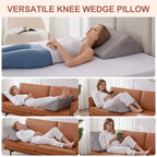 Bedluxe Knee Wedge Pillow, Memory Foam Leg Pillow Knee Pillow for Back Sleeping, Wedge Pillow for Legs Post Surgery, Triangle Pillow for Knee Support, Leg Elevation, Knee Hip Back Pain Relief, Grey