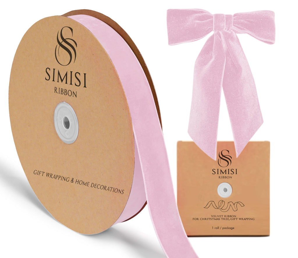 Pink Velvet Ribbon 1'' 25 Yards for Christmas Tree, Gift Wrapping, Flower Bouquet, Wreath Decorations, Bow Making