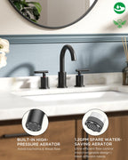 FORIOUS Black Bathroom Faucet 3 Hole, 8 Inch Matte Black Bathroom Sink Faucet Widespread with 360° Swivel Spout, Suitable for 6-12 Inch Vanity Sink, with Pop-up Drain and cUPC Supply Line