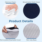 5 STARS UNITED Seat Cushion for Tailbone Pain Relief – Memory Foam Lifting Pillow for Coccyx, Hip, Hemorrhoid, Sciatica & Post-Surgery Recovery – Wheelchair, Car, Desk, Gaming & Office Chairs, D Blue