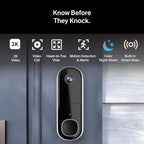 Arlo Video Doorbell 2K (2nd Gen, Latest Release), Wireless or Wired, Package Detection, Person & Vehicle Recognition, 1-Month Secure Plan, 2-Way Audio, Night Vision, Head to Toe Video View