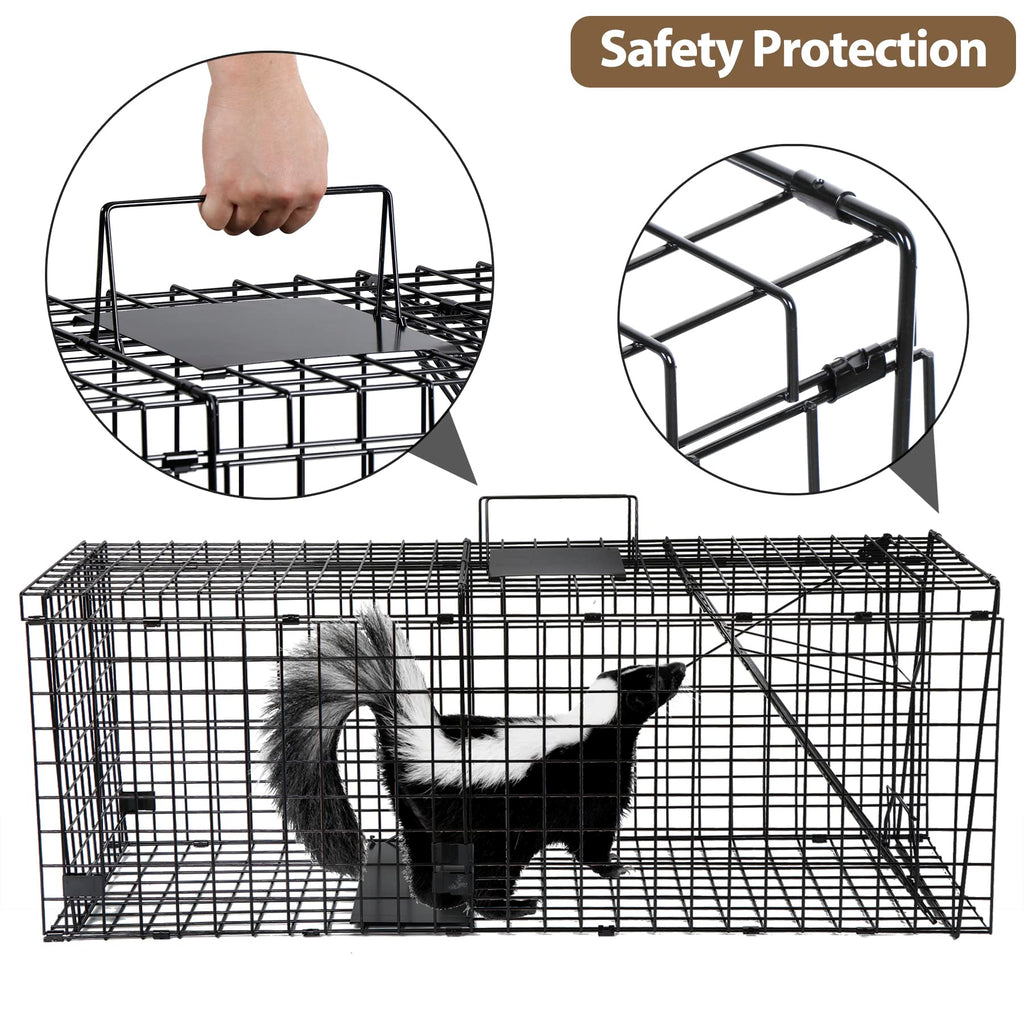 Toriexon Large Live Catch Animal Traps Black 51 X19 X17 Inch, Easy to Set and Release Live Animal Trap, Collapsible Large Animal Catcher Cage for Large Dogs, Foxes