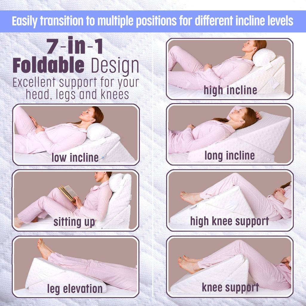 Flexicomfort Bed Wedge Pillow for Sleeping -Adjustable Post Surgery Pillow (7 in 1) -%100 Memory Foam -Head Support Cushion -Incline -Leg Elevation -Pregnancy - Washable Cover - Large 24 Inch