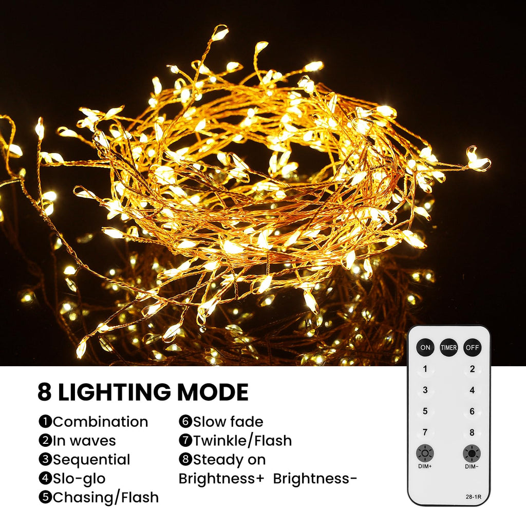 Dailyart Fairy Lights Plug in, 200 Led Fairy Lights with Remote 10Ft Fairy Lights with Timer 8 Modes Fairy Lights for Bedroom Wreath Party Window Wedding Christmas Tree Decoration,Warm White