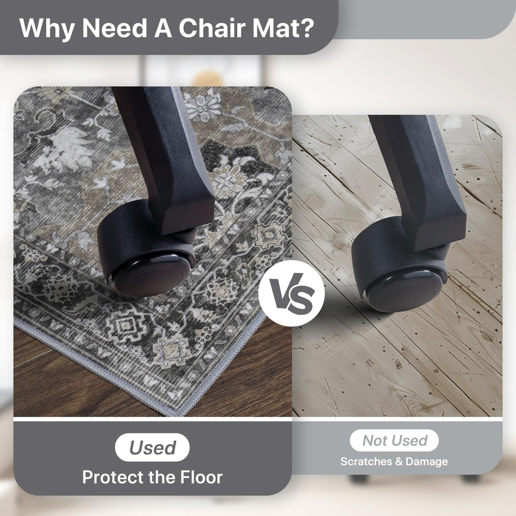 48"x60" Office Chair Mat for Hardwood Tile Floor, Under Desk Carpet Protector for Rolling Computer Chair Mat, Machine Washable Area Rug, Anti-Slip 1/5" Thick Low Pile Thin Vinyl Floor Mat, Black