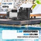 Leomru 2.5 HP Pool Pump 8880 GPH Self Priming in/Above Ground Swimming Pool Pump 110V Single Speed Pumps with Strainer Basket 4Pcs Connectors