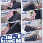 HOMBYS Adjustable Inflatable Bed Wedge Pillow for Sleeping, 7 in 1 Multi Use Back Pillow for Bed Sitting Up, 10 inch Elevated Support Pillow for Legs & Back, Portable for Travel-30"x22"x10", Blue