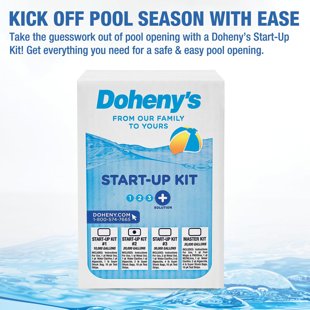 Doheny's Ultimate Pool Opening Start-Up Kit | Includes Metal Out, Algae Control, Clarifier & Super Shock | Prevents Stains, Rust & Scale | Free 10-Pack Test Strips | Pro-Grade Pool Chemicals