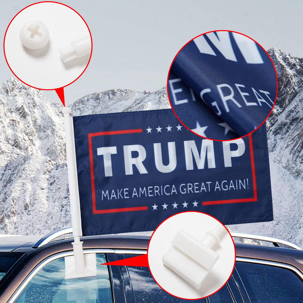 2 Pack Car Flags,Car Flag Donald Trump Make America Great Again Outdoor and Car Flag Pole, Car Logo Window Clip Can be Clipped to Most Windows 14 inch Flag Pole and 16 x 10 inch Double Sided Flag