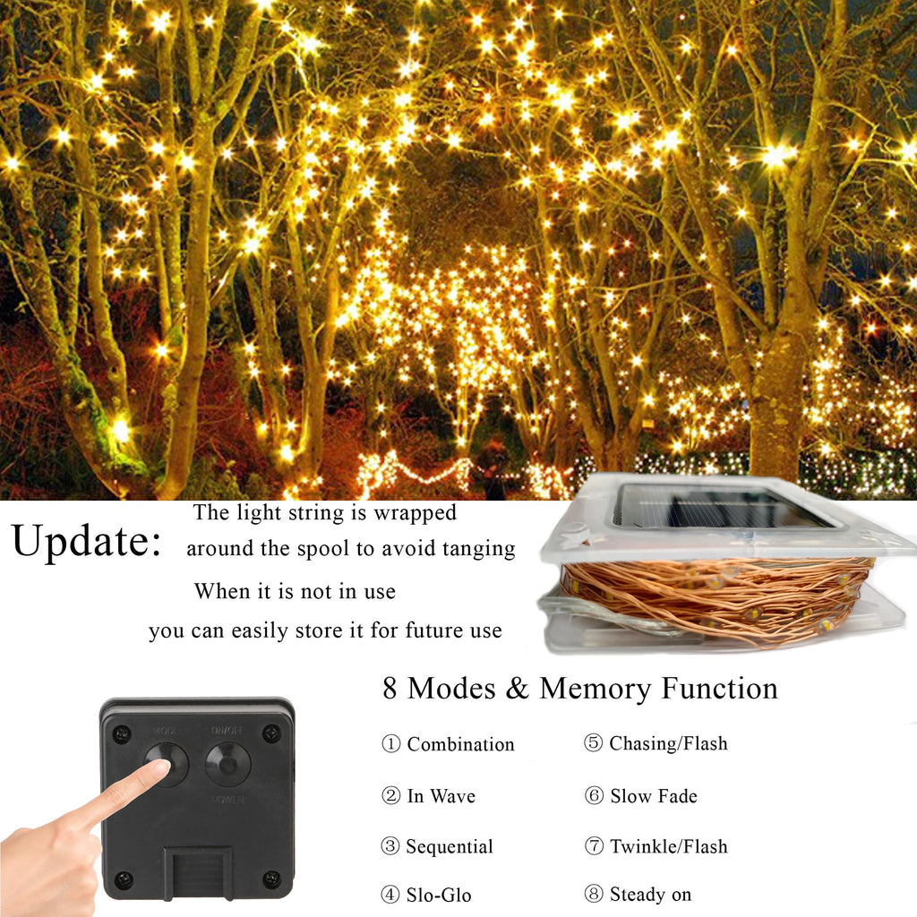 Solar Fairy Lights, 2-Pack Total 80FT 240LED Solar String Lights Outdoor Waterproof 8 Lighting Modes for Patio Fence Party Garden Yard Home Holiday Tree Outdoor Decoration (Warm White)