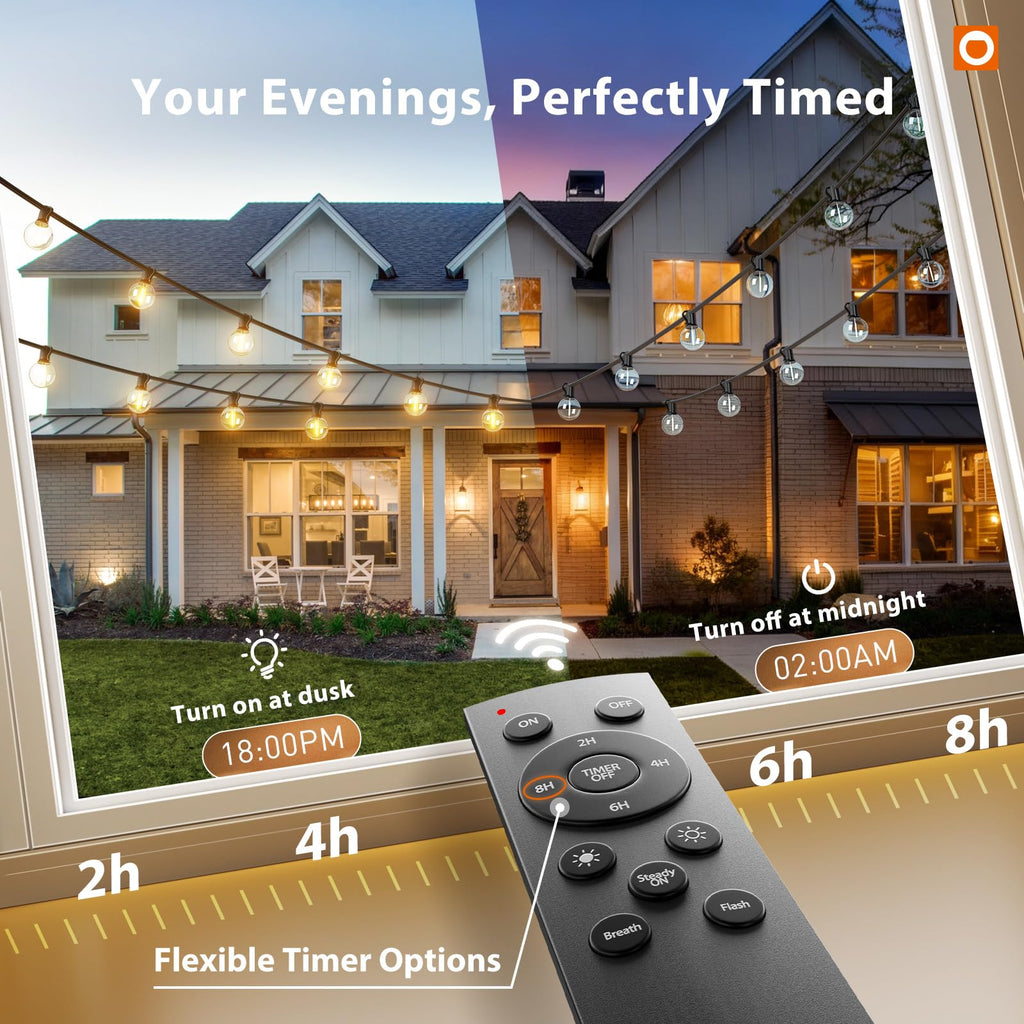 addlon 100FT Outdoor String Lights G40 with Remote, 54 LED Shatterproof Bulbs, Dimmable Patio Globe Lights Waterproof, Hanging Outside Lighting for Backyard, Garden, Deck, Balcony, Porch, Café, Decor