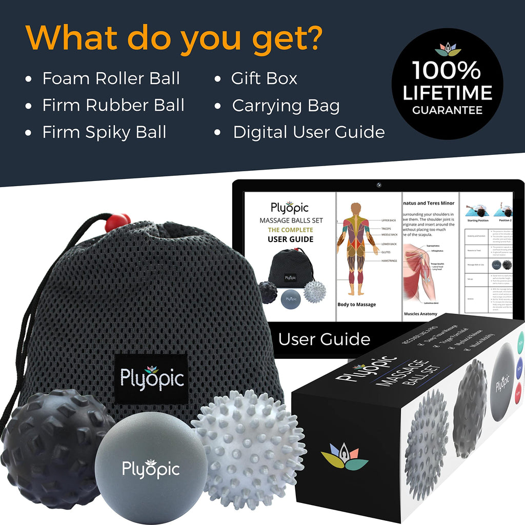 Plyopic Massage Ball Set - for Deep Tissue Muscle Recovery, Myofascial Release, Trigger Point Therapy, Mobility, Plantar Fasciitis Relief - Eliminate Muscle Pain and Tension in Your Back Neck Foot