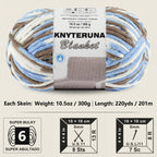 Knyteruna #6 Super Bulky Blanket Yarn for Crocheting - 4 Skeins(Each 10.5oz/300g, 220yds/201m), Chunky Chenille Thick Plush Big Soft Yarn for Crocheting Knitting Blankets, Khaki & Blue & White