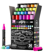 Loddie Doddie Chalk Markers - Pack of 24, 6mm Reversible Tips - Liquid Chalk Pens for Glass Surfaces & Windows - Erasable Pens for Chalkboard Calendar - Non-Toxic Chalkboard Markers