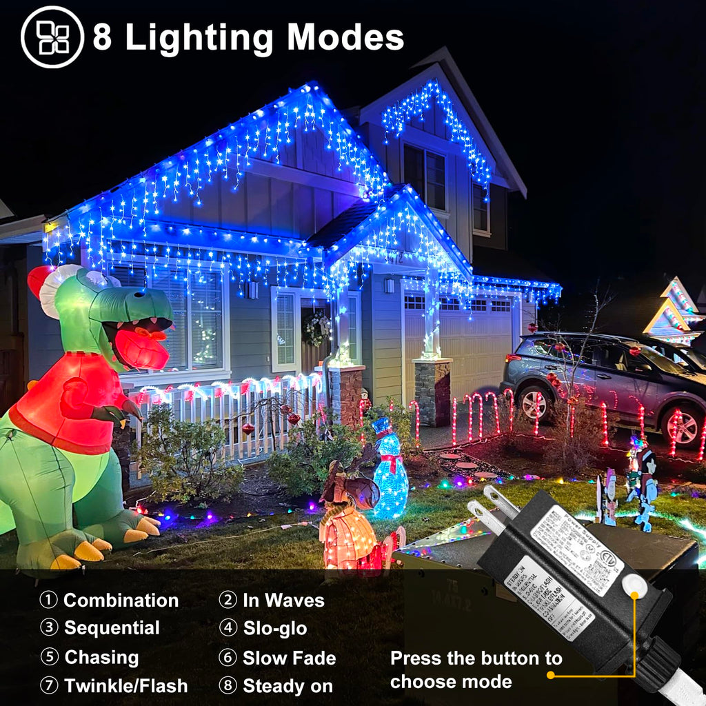 Christmas Icicle Lights Outdoor - 66ft 640 LED 8 Modes Connectable Curtain Fairy String Lights with Timer Memory, Plug in Waterproof for Home Decoration Holiday Eaves Wall Yard Party Indoor (Blue)