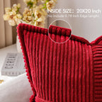 MIULEE Red Corduroy Pillow Covers with Splicing Set of 2 Super Soft Boho Striped Christmas Pillow Covers Broadside Decorative Textured Throw Pillows for Couch Cushion Livingroom 20x20 inch