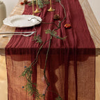 Keketo 6pcs Christmas Burgundy Cheesecloth Table Runner Gauze 120 Inch 10 FT Rustic Boho Cheese Cloth Runner for Wedding Baby Shower Bridal Shower Engagement Birthday Party Long Sheer Home Decorations