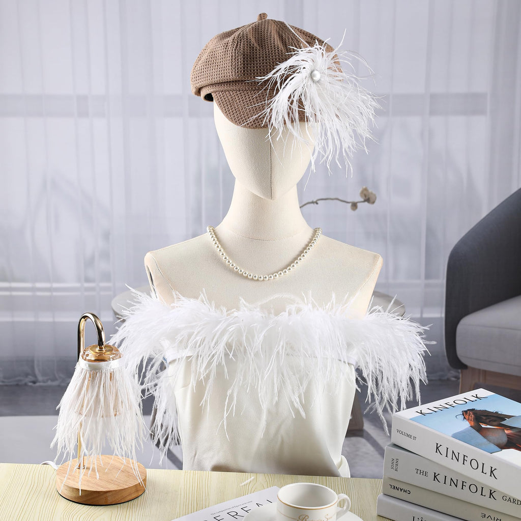 Soarer White Ostrich Feather Trim - 2Yards 5-7inch Feathers Fringe Trim for DIY Sewing Clothing, Dress,Wedding,Christmas Home Party(White)