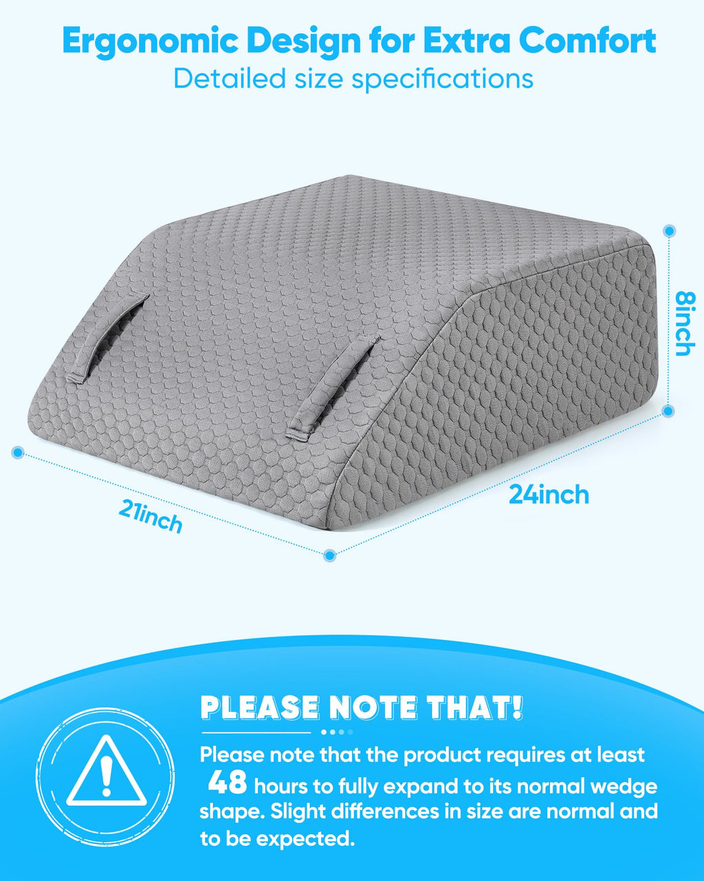 Forias 8" Leg Elevation Pillow for After Surgery, Memory Foam Leg Wedge Pillow for Back Pain Relief Leg Pillow for Swelling Post Surgery Sciatica Foot Leg Knee Ankle Elevation (Gray, 24 * 21 * 8in)