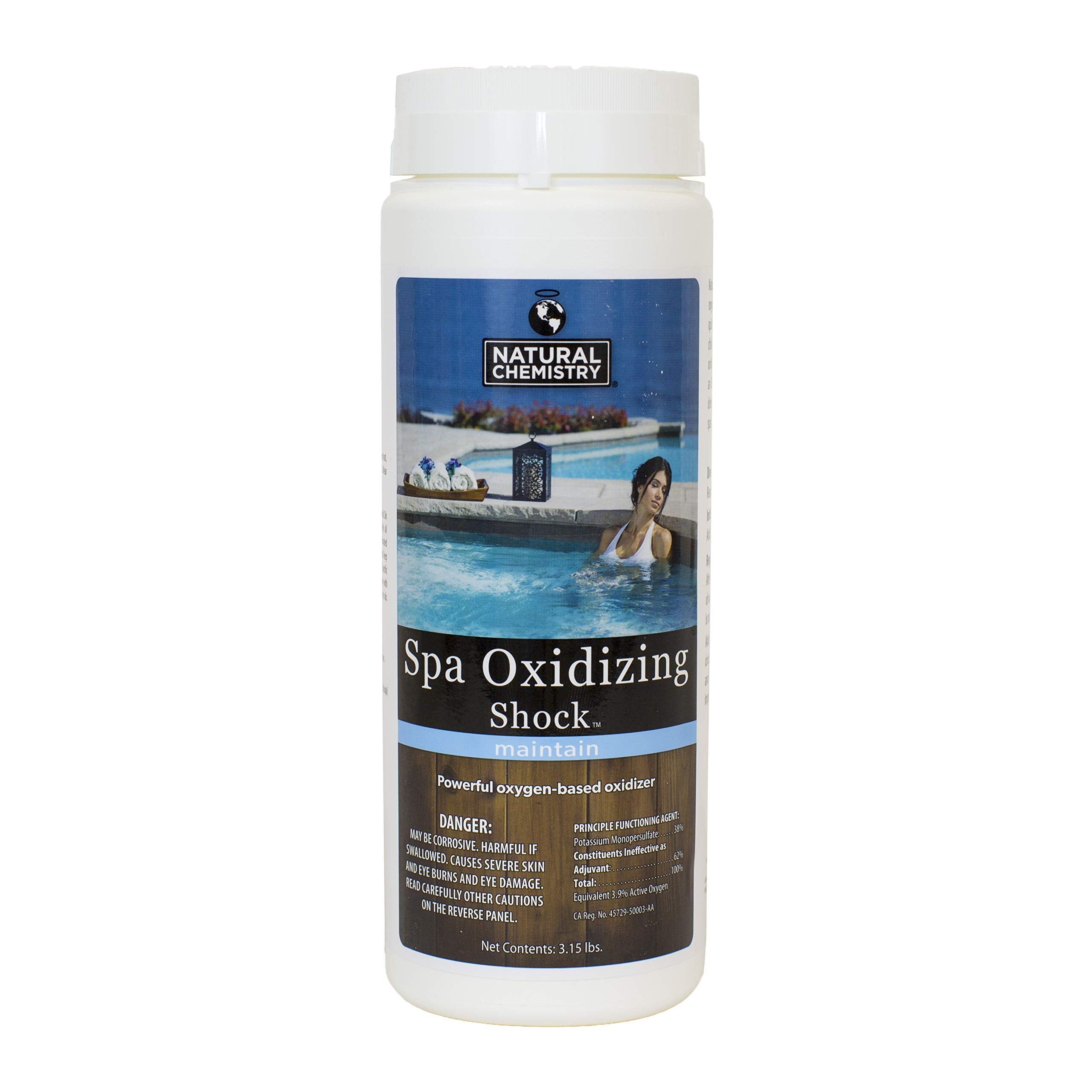 Natural Chemistry Spa Oxidizing Shock, 3.15 lb, Powerful Oxygen-Based Oxidizer, Eliminates Spa Water Contaminants, Compatible with Chlorine and Bromine