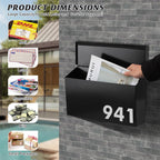 KYODOLED Wall-Mount Mailbox for House, Large Capacity Mail Box, Galvanized Steel Rust-Proof Metal Post Box, Mailboxes for Outside,15.7"x9.9"x4.9" Black