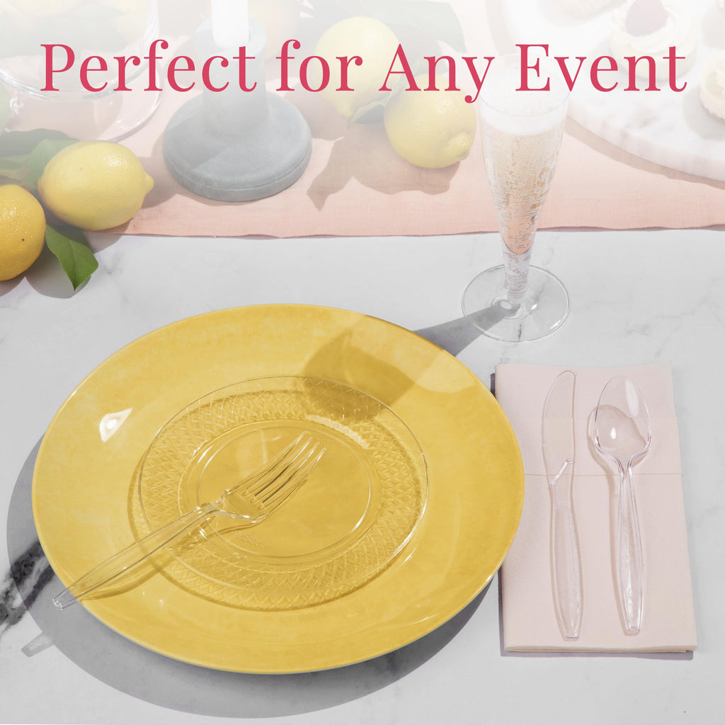 Prestee 300 Plastic Silverware Set, Clear Plastic Cutlery Set, Disposable Set -100 Clear Plastic Forks, 100 Plastic Spoons, 100 Plastic Knives, Heavy Duty Bulk Disposable Flatware Plastic Utensils Set