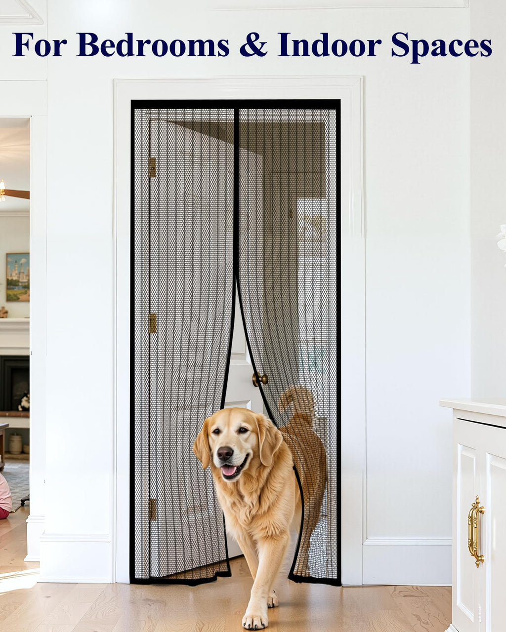Magnetic Screen Door - 38.0'' x 82.0'' Retractable Screen Door Mesh for Entry Door or Sliding Door, Pet & Kid Friendly, Hands-Free Closure Keeps Bugs Out & Lets Breeze in, Stripe Black