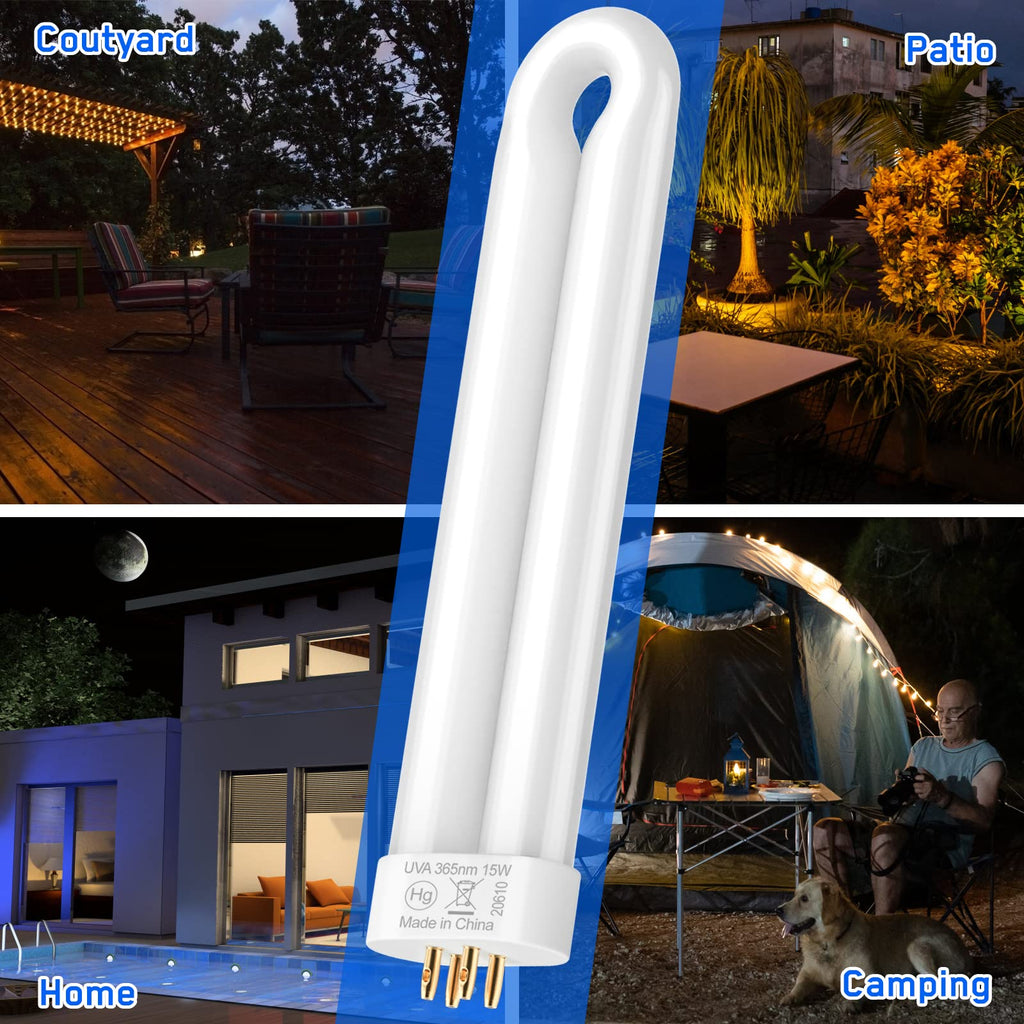 GOOTOP T6, T8, T9 Bug Zapper Replacement Bulb, 15W, 4-Pin Base, U-Tube Bulb
