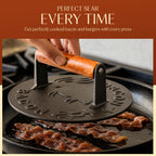 Heavy-Duty Cast Iron Burger Press 7 Inch Round Burger Smasher, Grill Press for Cooking Burgers, Bacon, Sandwiches, Steak, Ground Beef, Meats, Sausages, and So On