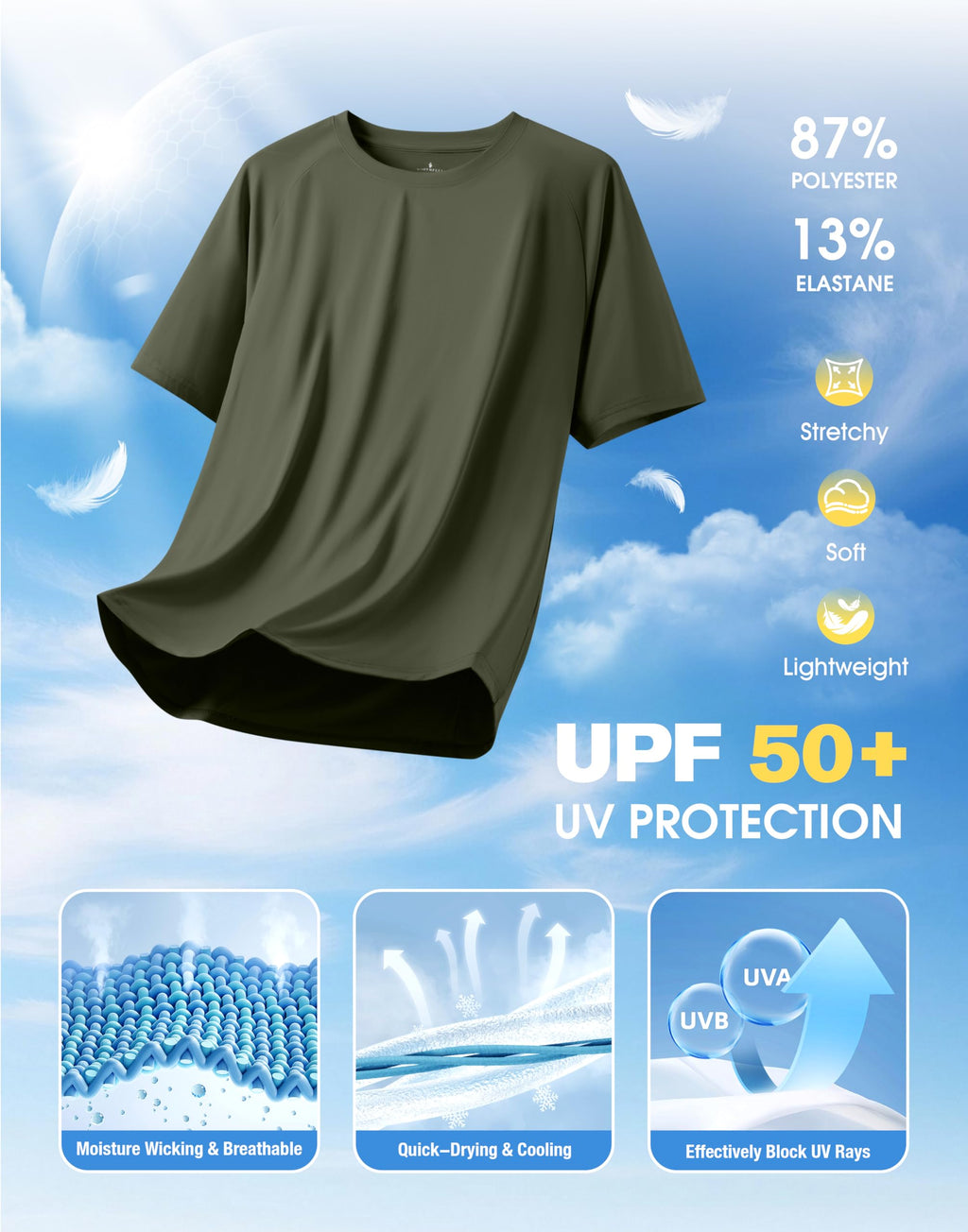 Mens Workout Shirts Quick Dry Athletic Running T-Shirts Short Sleeve Cooling Moisture Wicking Gym Active Tee Tops Olive L