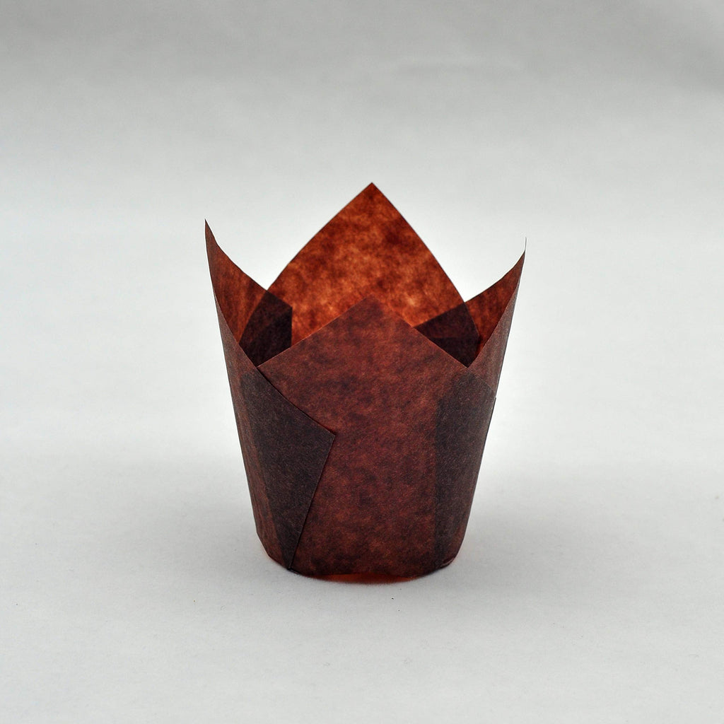 QLSmypkg Large Muffin Greaseproof paper Baking cupcake cups, 2-1/4" x 4" Chocolate Brown Tulip Baking Cup Case of 125 pcs (125, Large)