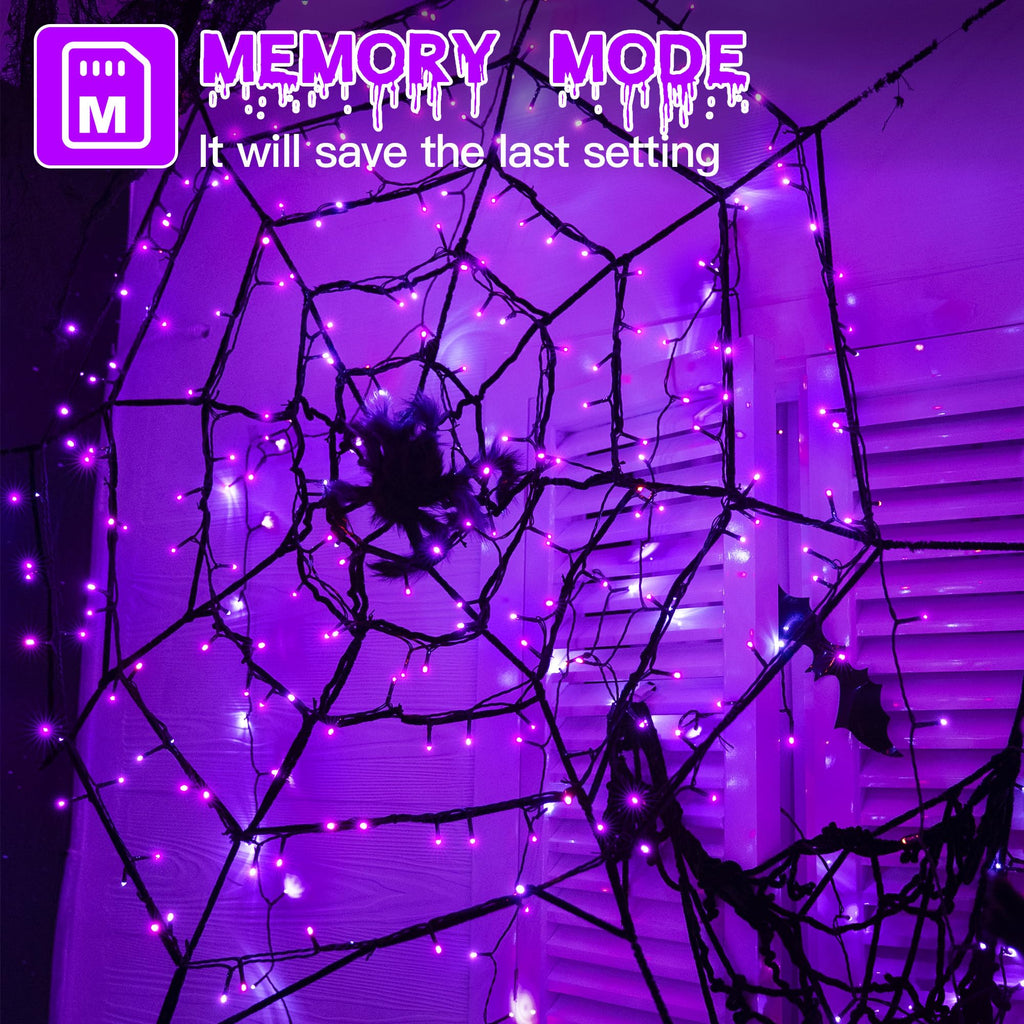 Guhope 66FT 200 LED Halloween Lights, Purple Halloween Lights Outdoor with 8 Lighting Modes, Waterproof Halloween String Lights for Christmas Outdoor Party Yard Garden Decoration