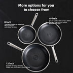 MAGICFEFE Non Stick Frying Pan 12 Inch with Lid, Hybrid Nonstick Stainless Steel Skillet Pan with Stay-cooling Handle, PFOA Free Non Toxic Dishwash & Oven Safe, Induction Ready, All Cooktops