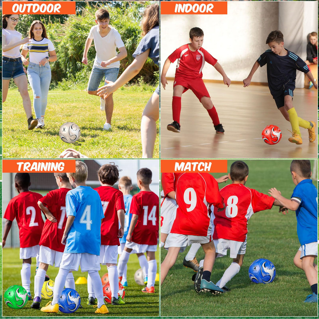 Glimin 6 Pcs Christian Charity Donation Supplies Deflated Soccer Ball Bulk with Pump Official Size Samaritan's Purse Operation Christmas Machine Stitched Ball(Size 5,Stylish)